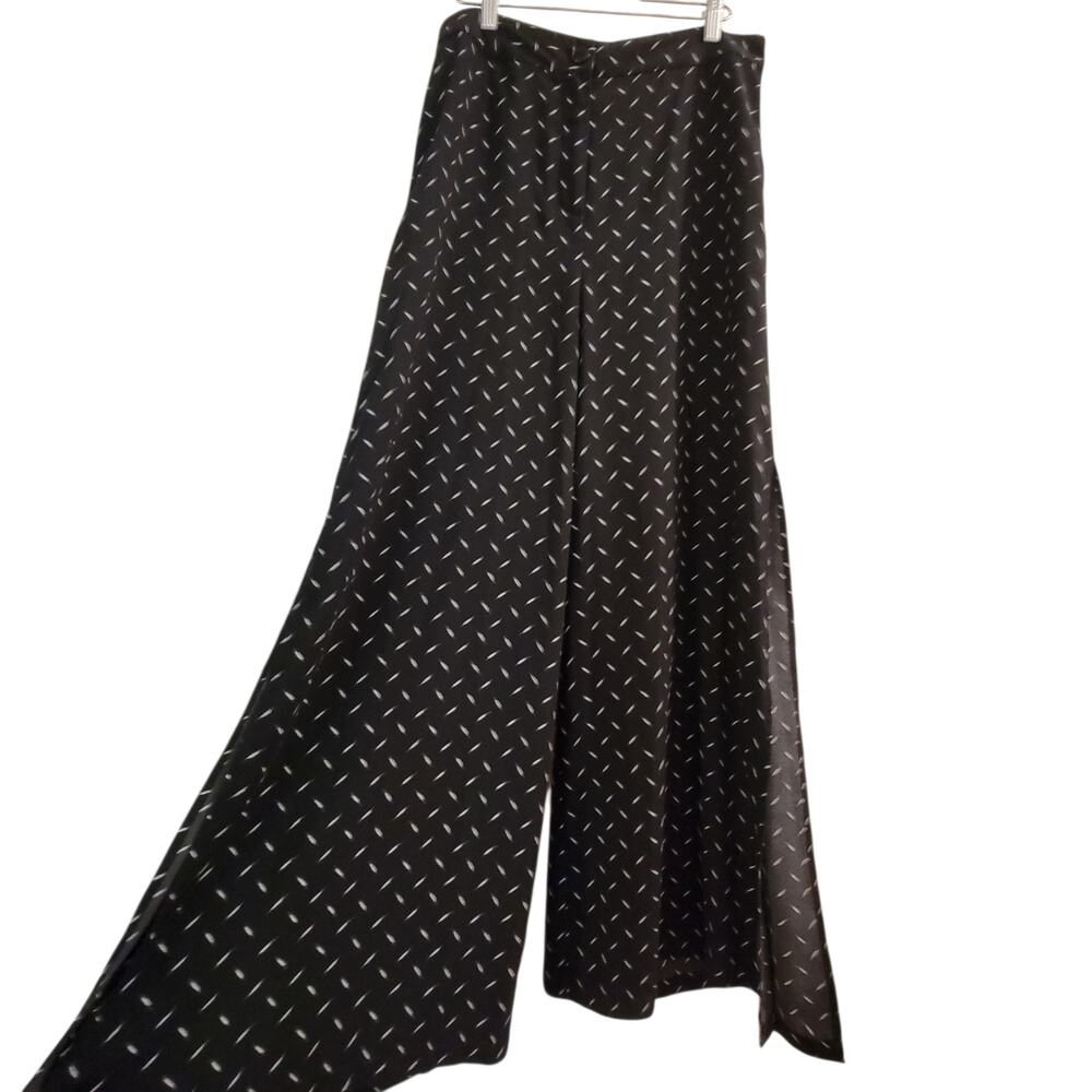 Kensie Black White Printed Wide Leg High Slit Pants Size M